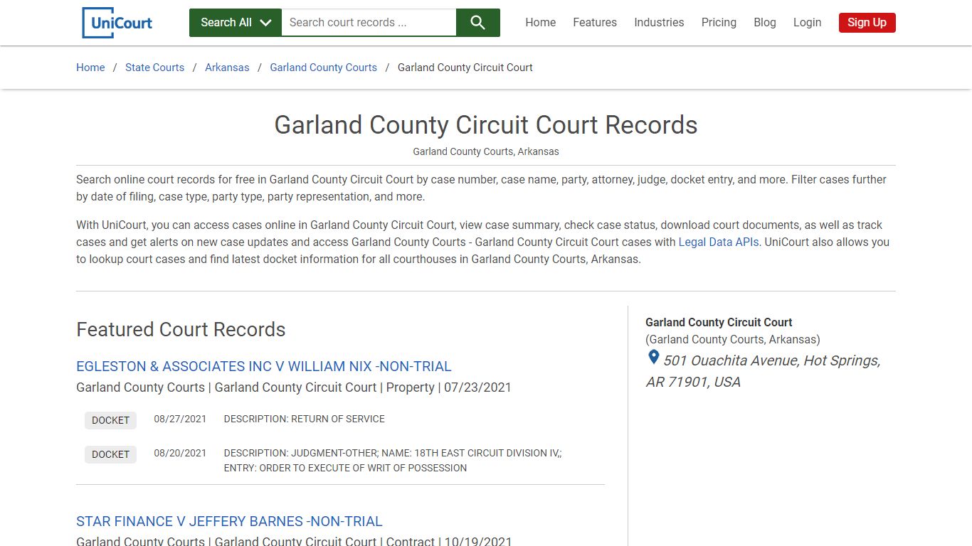 Garland County Circuit Court Records | Garland | UniCourt